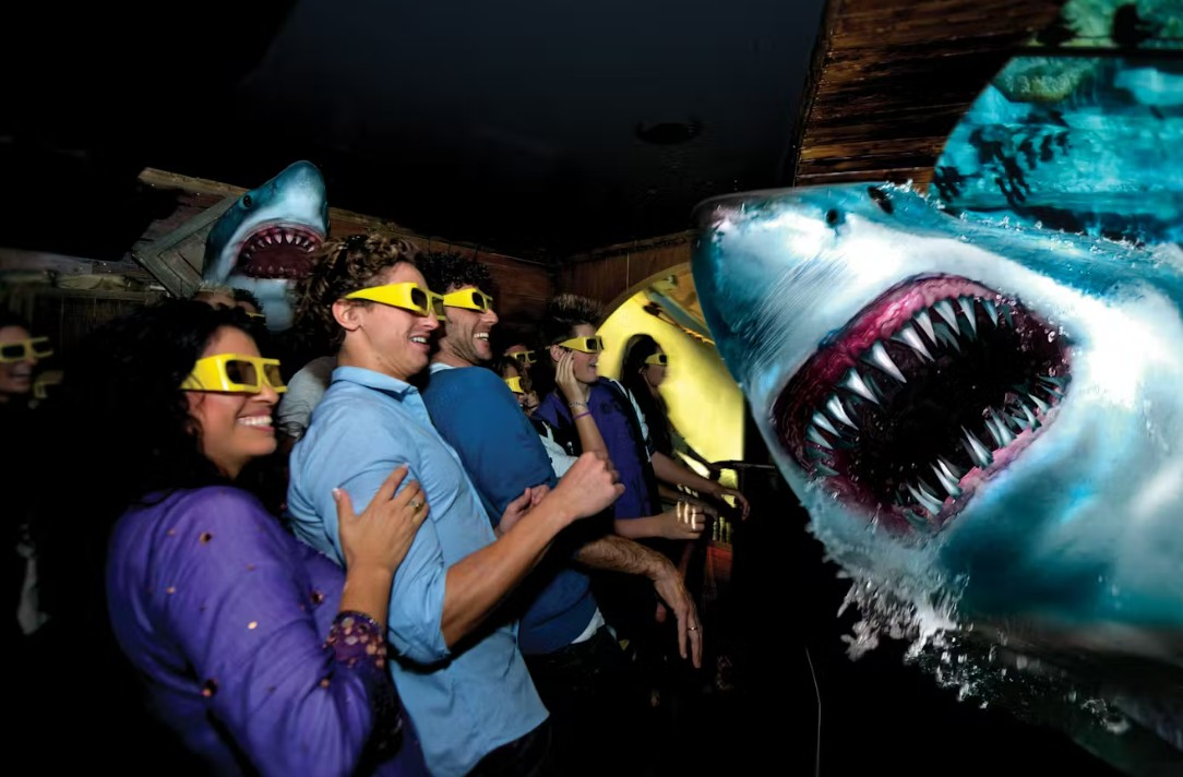 Katmandu Park iconic upside-down house at night